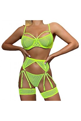 La grilleLingerie érotique Mesh Sexy Slim Pure Polyvalente Quatre pièces, Jaune, L