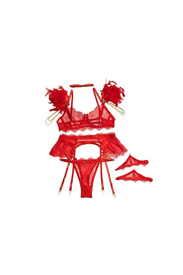 Générique Lingerie Caraco Conception de personnalité sous-vêtements Sexy Coutures de Plumes Contre la chaîne en métal Sexy de