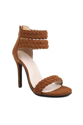 WOkismD 11CM / 4.33IN Sandales à talons hauts en daim dété Chaussures à talons aiguilles à bout ouvert,Marron,48 EU