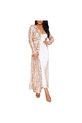 Roadoor Robe à paillettes à manches longues grande taille pour femme Robe à paillettes scintillantes pour femme Robe moulante