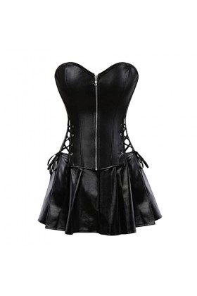 Grande Taille S-6XL Femmes Sexy Corset Robe PU Faux Cuir surbuste Corset Hauts Jupe Courte Costume Sexy Bar discothèque vêtem