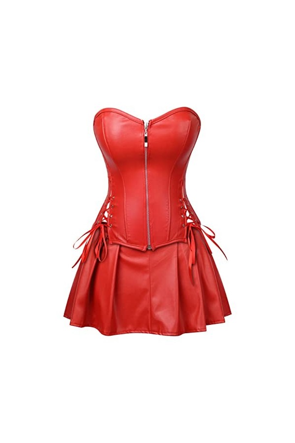 Grande Taille S-6XL Femmes Sexy Corset Robe PU Faux Cuir surbuste Corset Hauts Jupe Courte Costume Sexy Bar discothèque vêtem