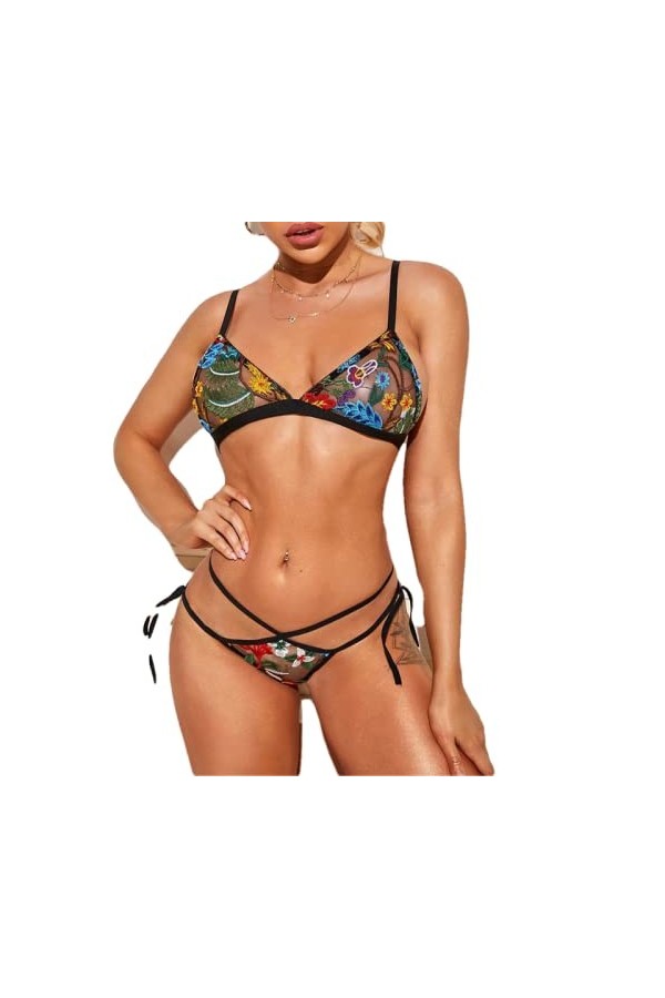 sous-Vêtements Évidés Évider Costumes Dentelle Transparent Floral Broderie sous-Vêtements Deux Pièces Ensemble