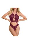 UIVHLW Nuisette Extensible Évider Deep V Halter Lace Transparent Women Lingerie Set Costumes