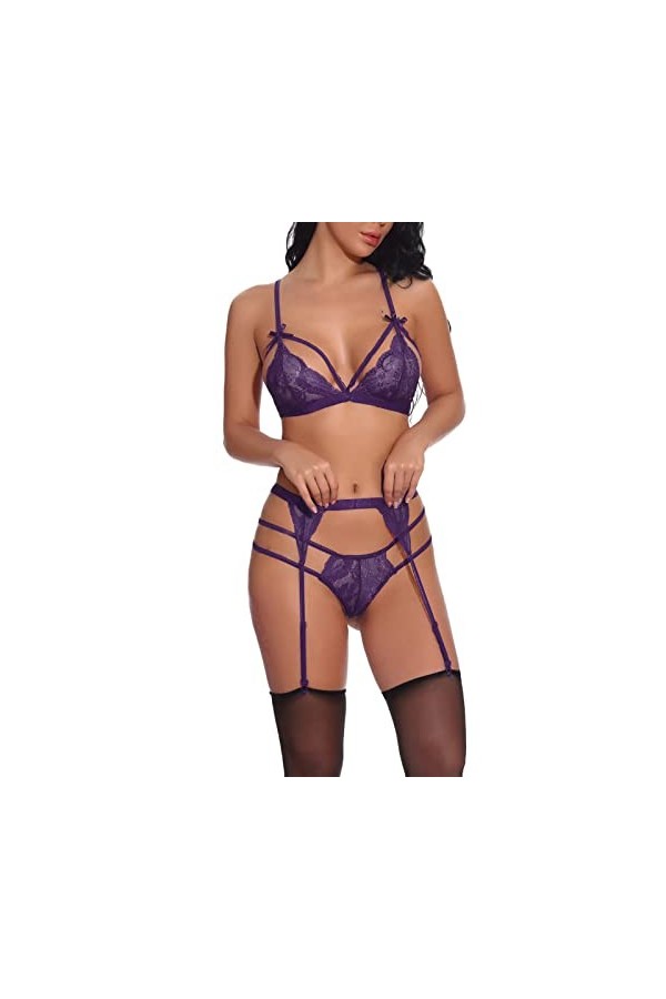 UIVHLW Lingerie De Nuit Évider Jarretière&nbsp;&nbsp;&nbsp;Costumes Dentelle sous-Vêtements Féminins