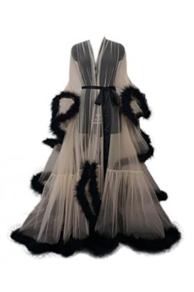 QQBAIHUO Lingerie Sexy Femmes Plume Robe Sexy Boudoir Robe Plume Robe De Mariée Tulle Illusion Longue Écharpe De Mariage,S