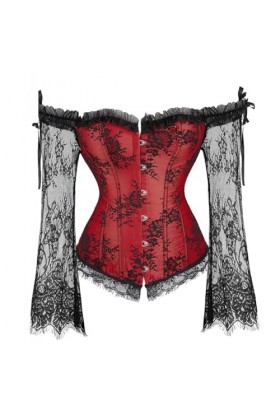 Niiyyjj Corset sexy à lacets pour femme - Épaules dénudées - Style vintage gothique - Corset bustier, Rouge, Medium