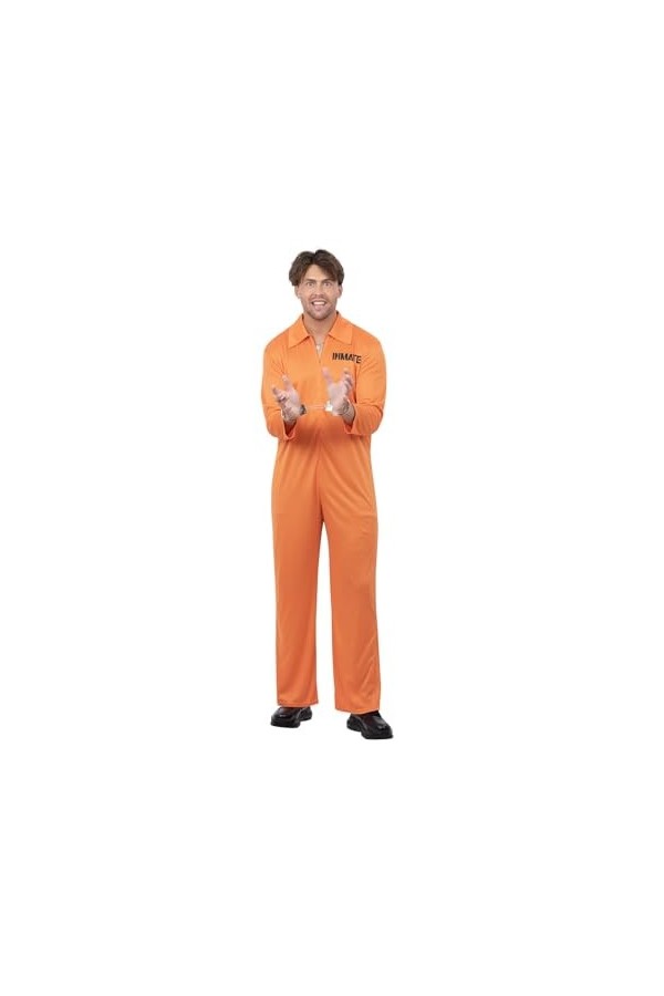 Smiffys Costume et fête pour adultes - Costume de prisonnier orange - Costume dHalloween - Combinaison de voleur de condamné