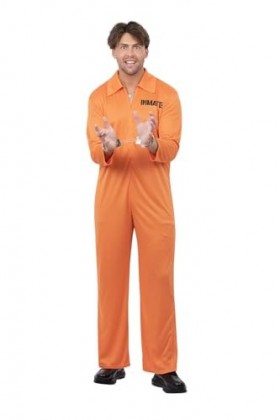 Smiffys Costume et fête pour adultes - Costume de prisonnier orange - Costume dHalloween - Combinaison de voleur de condamné