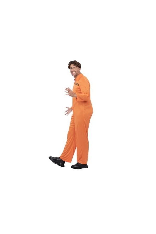 Smiffys Costume et fête pour adultes - Costume de prisonnier orange - Costume dHalloween - Combinaison de voleur de condamné