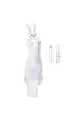 VIRACIN Womens Sexy Gothique Cosplay Bunny Girl Backless Cordon Ajustement Robe Fente Haute Miccostumes Hommes Dabi Méchant C