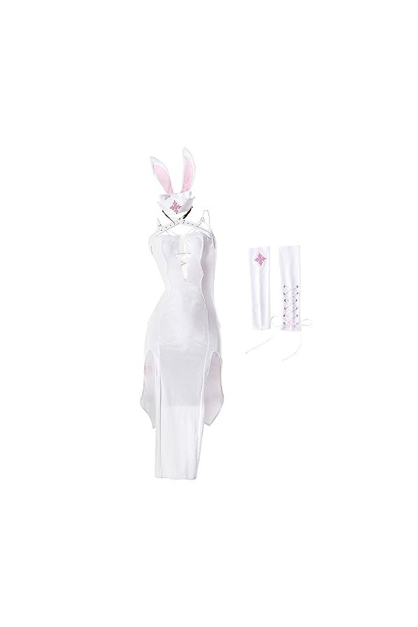 VIRACIN Womens Sexy Gothique Cosplay Bunny Girl Backless Cordon Ajustement Robe Fente Haute Miccostumes Hommes Dabi Méchant C
