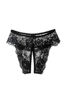 Xiaobing Plus la Taille des Dames Sexy Ouvert c sous-vêtements T Dos Dentelle Transparent String sous-vêtements Sexy -Black-X