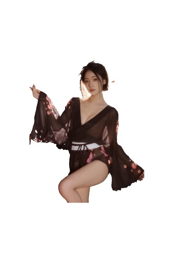 Sexy Japonais Kimono Sakura Robe Sexy Anime Femme Lingerie Lolita Cosplay Costume, 1143 Rose, taille unique