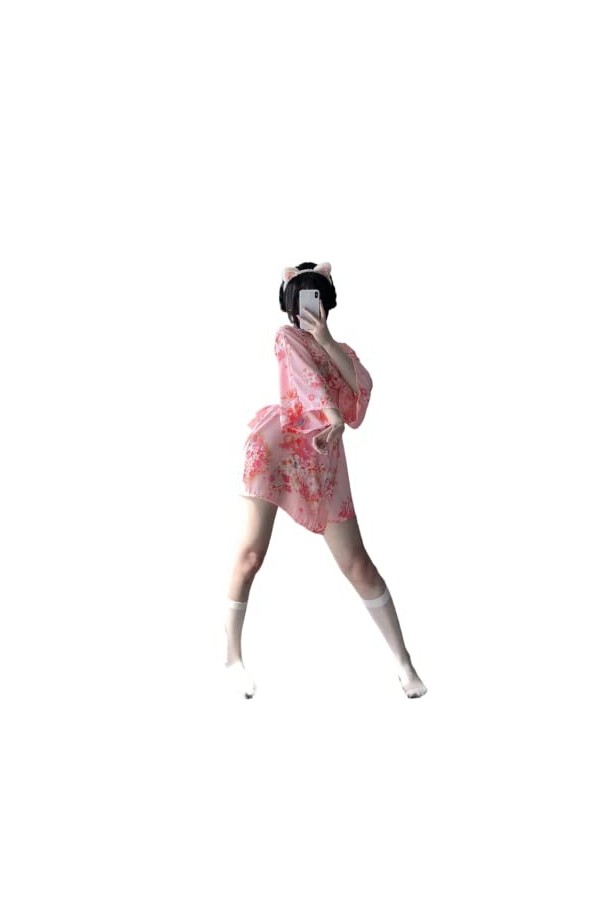 Sexy Japonais Kimono Sakura Robe Sexy Anime Femme Lingerie Lolita Cosplay Costume, 1143 Rose, taille unique
