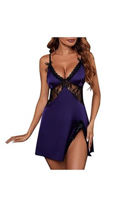 MERNEL Vêtements sexuels Femmes Sexy Dentelle Vêtements de Nuit V-Cou Robe de Plage Lingerie sans Manches Chemise de Nuit Fem