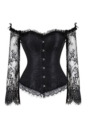 Corset bustier sexy à épaules dénudées et manches en dentelle avec jupe longue en tulle pour fête de mariage