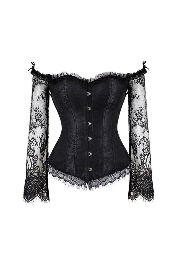 Corset bustier sexy à épaules dénudées et manches en dentelle avec jupe longue en tulle pour fête de mariage