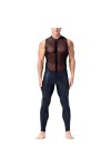 Combinaison En Cuir Pour Homme Avec Coutures En Maille Sur Le Devant Charol Club Nocturne Attrayant Pièce Combinaison Pantalo