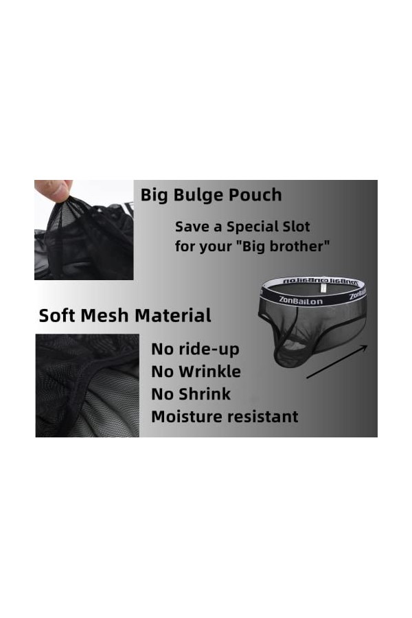 BIATWOWR Sous-vêtements sexy en maille filet pour homme - Pour homme - Taille M L XL - 2XL - 3XL, 1 paquet : noir, M