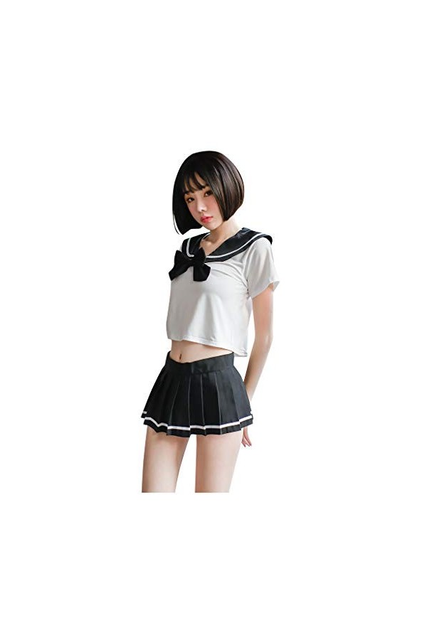 LIANR Tenue Infirmière Sexy Coquine Hot Chemise imprimée + Mini Skirt Costume étudiant Sailor Costume Sexy Set Femmes Nuisett