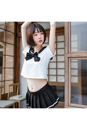 LIANR Tenue Infirmière Sexy Coquine Hot Chemise imprimée + Mini Skirt Costume étudiant Sailor Costume Sexy Set Femmes Nuisett