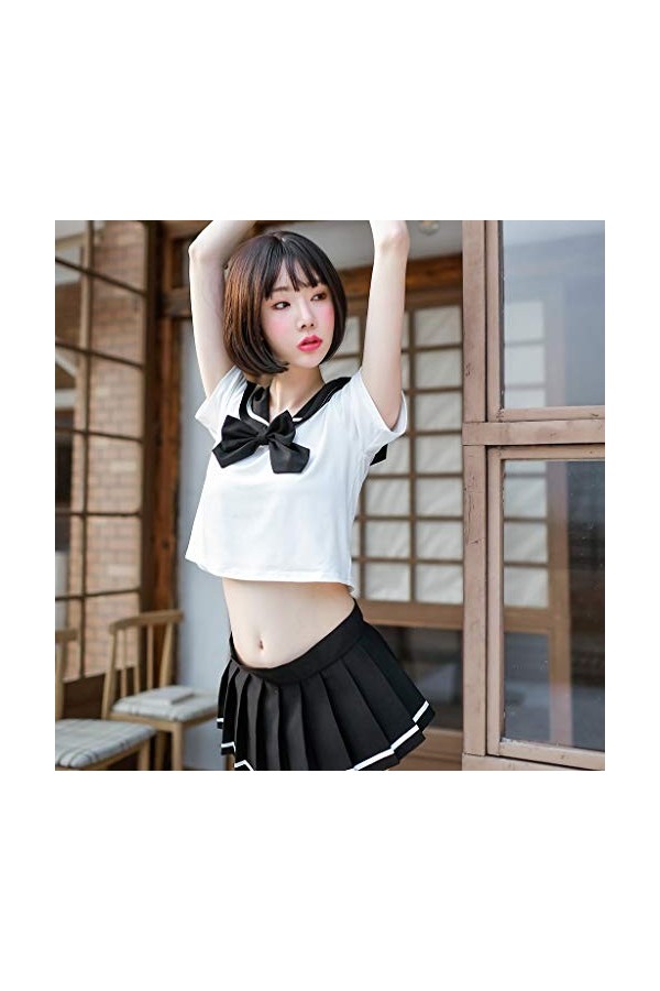 LIANR Tenue Infirmière Sexy Coquine Hot Chemise imprimée + Mini Skirt Costume étudiant Sailor Costume Sexy Set Femmes Nuisett