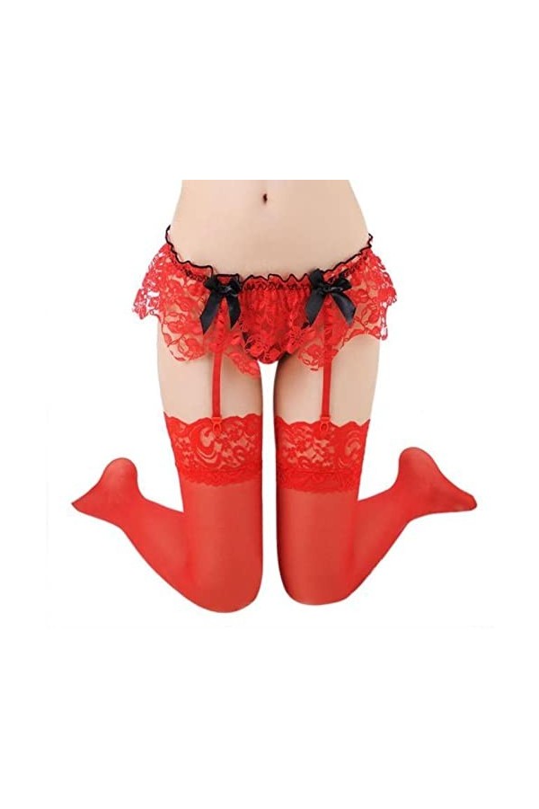 XKUN Bas Resille Courroie De Jarretière en Dentelle-Pink