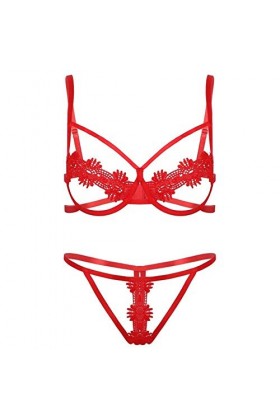 YIJIAN Soutien-Gorge en Dentelle Transparente pour Femmes Creux Sortir de la Poitrine Panties G-String Lingerie Color : Red,