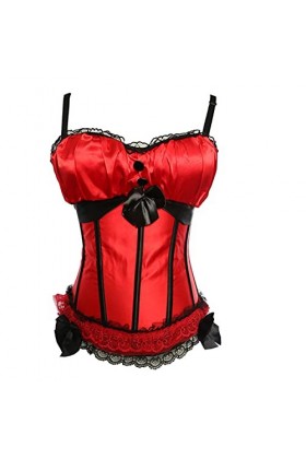 XUEFX Corset Femme Sexy Fermeture éclair LatéRale Corsets Écharpe De Brocart Bustier Overbust ​Top + G-String Color : White,