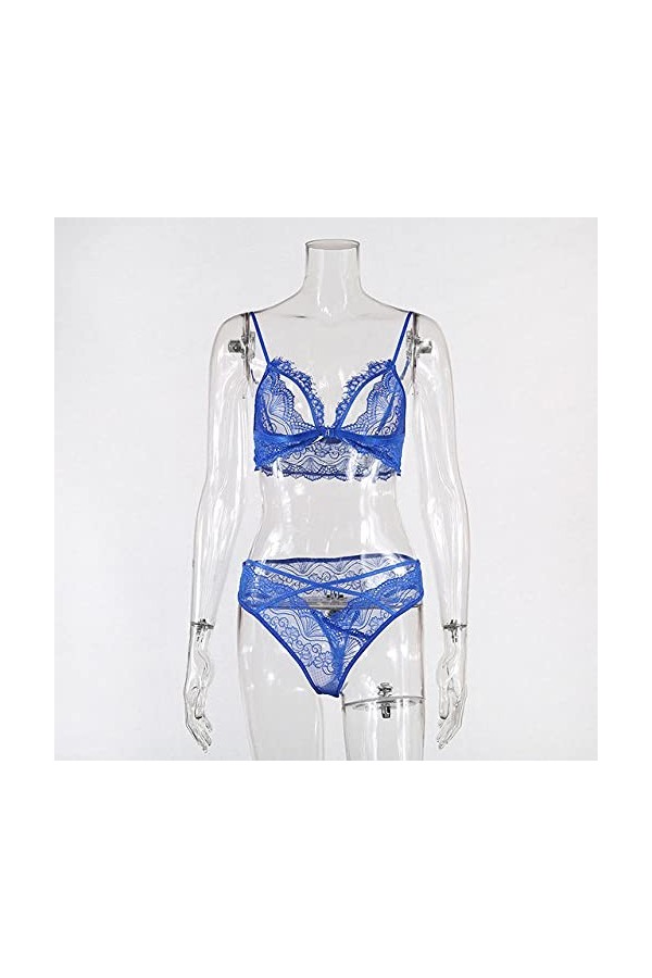 MLLM Ensemble soutien-gorge à bretelles et culotte en dentelle sexy à trois points Noir Taille M