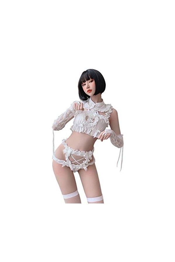 SINMIUANIME Lingerie de mariée sexy anime tenue de soubrette soutien-gorge et culotte ensembles dentelle oversleeve mignon, 7