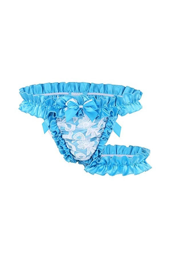 YINGJUN Sissy Satin Thong Hommes sous-vêtements en Dentelle froncée volantée Sissy Culottes G-String avec Ceinture Cuisse Jar