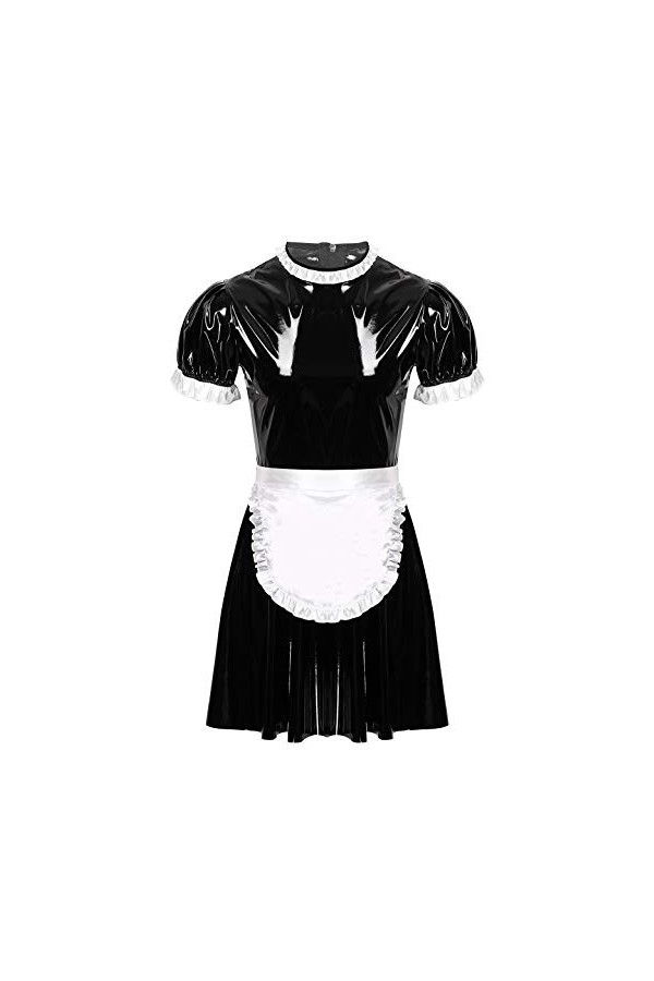 YiZYiF Costume Soubrette Homme Robe de Chambre Cuir Sissy Lingerie Erotique pour Soirée Club Gay M-XXL Noir L