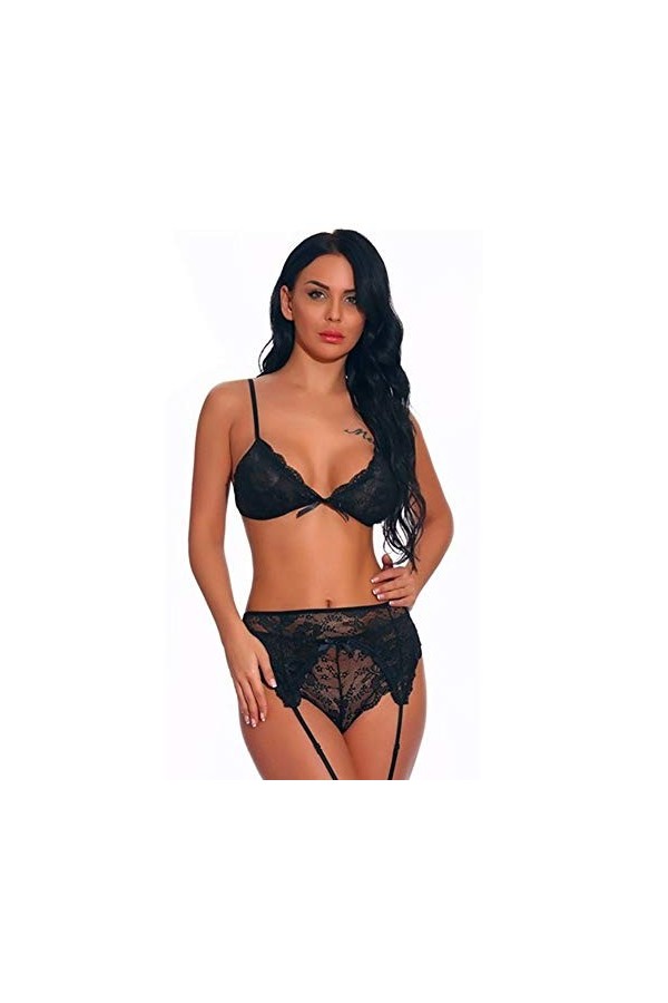 sous Vetement Sexy Femme Lingerie Sexy Soutien-Gorge en Dentelle Culotte Porte-Jarretelles Ensemble De sous-vêtements Temptat