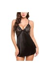 sous Vetement Sexy Femme Sexy Lingerie Femmes Col V Profond Sling Lisse Chemise Babysuit One-Piece Bodysuit Noir 06 Color : 