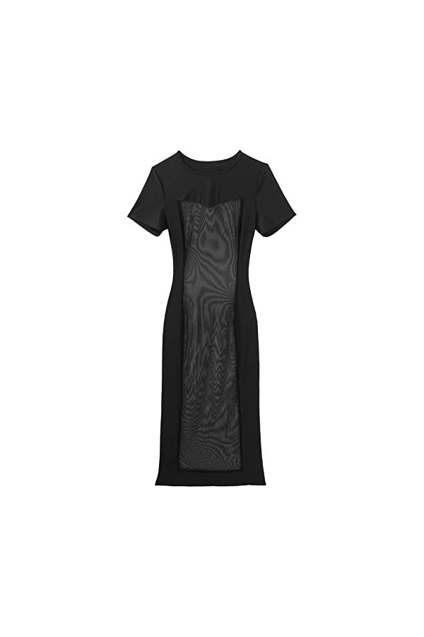 Robe longue moulante sexy en maille transparente pour femme - Pour anniversaire ou soirée - Noir - Taille M