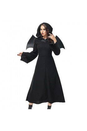 Robe gothique de sorcière pour femme - Costume dHalloween - Sexy - Épaules dénudées - Noir - Taille S