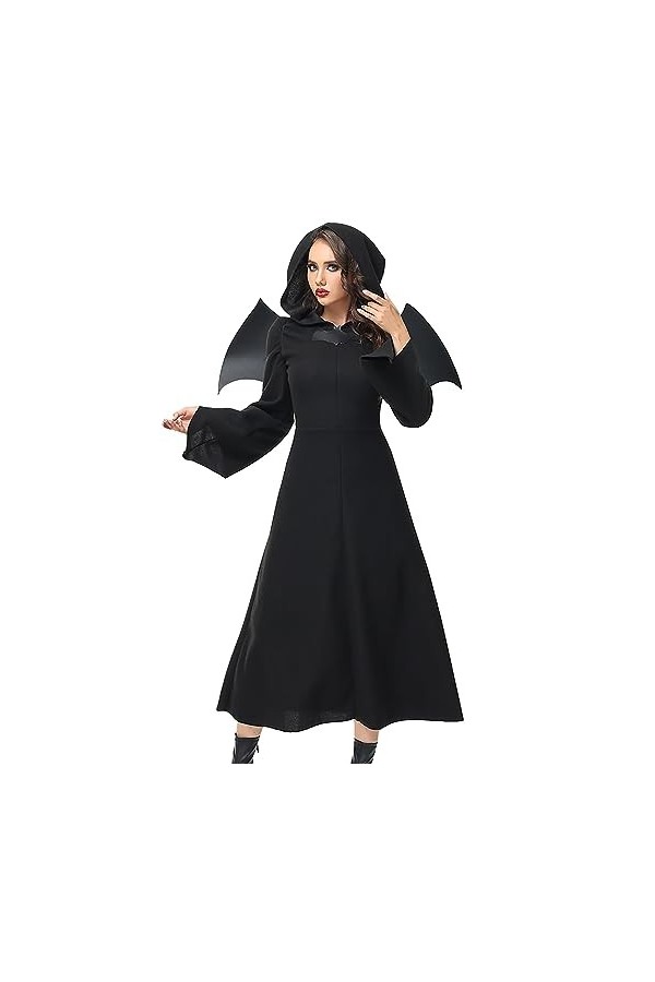 Robe gothique de sorcière pour femme - Costume dHalloween - Sexy - Épaules dénudées - Noir - Taille S