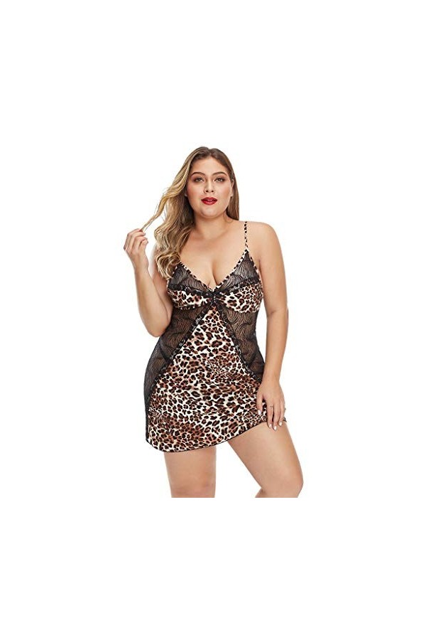 Fashion Sexy Femmes Dentelle Sexy Plus Size Lingerie Pajamas 1XL-5XL Dress Femme Robe Grande, jaune, XXL