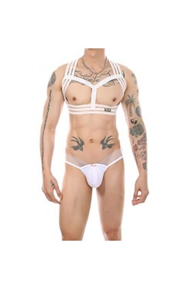 Sous-vêtements de sport pour homme - Jockstrap - Sous-vêtements sexy - Demi-corps - Harnais - Lingerie gay, Blanc 3, L