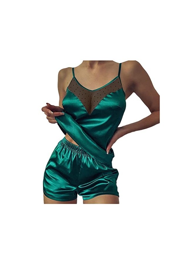 UIVHLW Lingerie Boudoir Dentelle Accueil Vêtements Hauts Et Shorts Pyjama en Soie De Couleur Unie pour Femmes