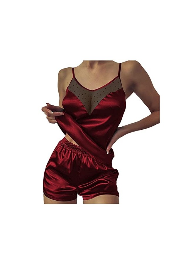 UIVHLW Lingerie Boudoir Dentelle Accueil Vêtements Hauts Et Shorts Pyjama en Soie De Couleur Unie pour Femmes