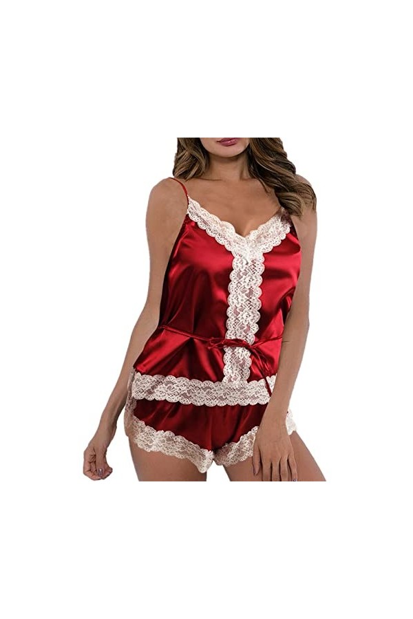 Lingerie Ensembles De Pyjama en Dentelle À Bretelles en Satin Pyjamas pour Femmes sans Manches