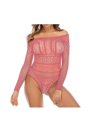 UIVHLW Coquinelingerie Robe De Nuit en Dentelle À Manches Longues Et Épaules Dénudées
