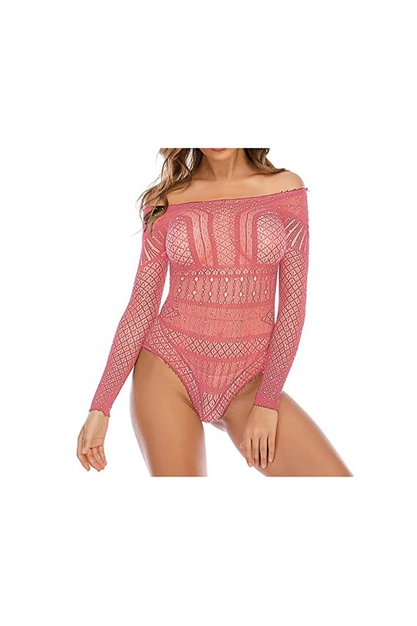 UIVHLW Coquinelingerie Robe De Nuit en Dentelle À Manches Longues Et Épaules Dénudées