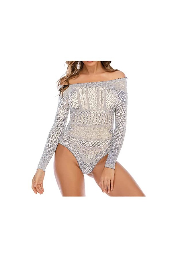 UIVHLW Coquinelingerie Robe De Nuit en Dentelle À Manches Longues Et Épaules Dénudées