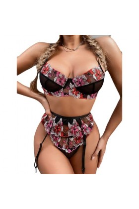 UIVHLW Lingerie Jarretière Lingerie Dentelle Transparente Broderie Florale Costumes Vêtements De Nuit