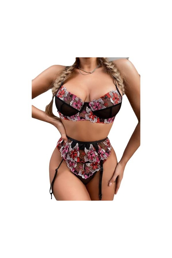 UIVHLW Lingerie Jarretière Lingerie Dentelle Transparente Broderie Florale Costumes Vêtements De Nuit