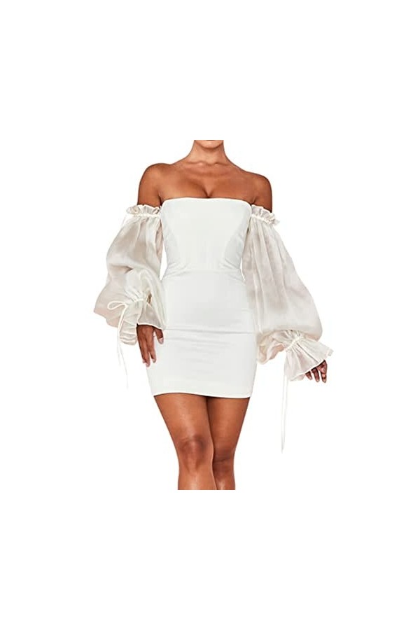 ELizoop Épaule Dénudée pour Femmes Wrap Sexy Puff Sleeve Robe élégante Party Club Night Wear Noir,XL 